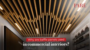 Why are baffle panels used in commercial interiors?